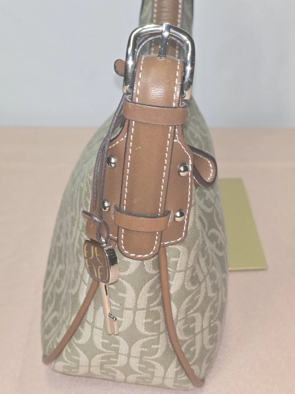 Vintage Fossil Monogram Canvas Shoulder Baguette Bag